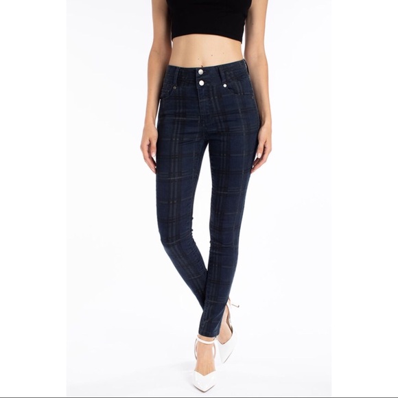 Jaxie’s Unique Denim - Navy Jeans with Grey/Black Checkers